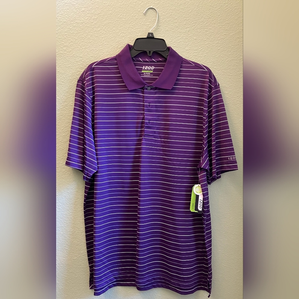 Men's Izod Polo Shirt in Purple and White Stripes
